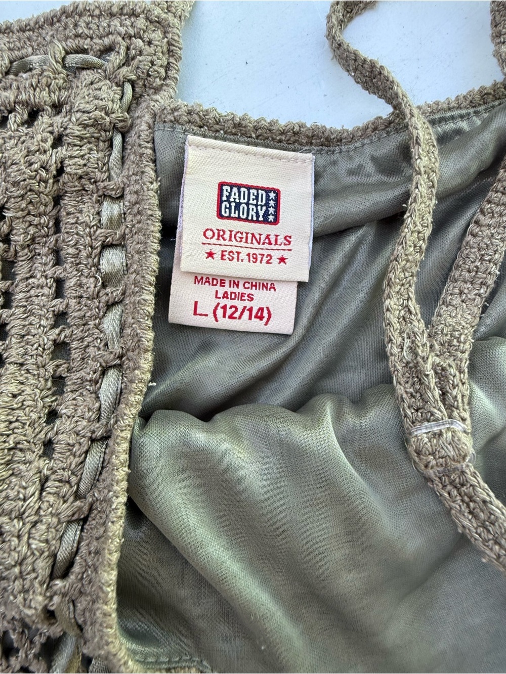 Faded Glory Taupe Crochet V-Neck Spaghetti Strap Tank - Picture 7 of 7